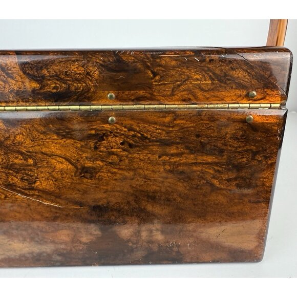 Wilardy Wood Grained Lucite Purse Handbag Vtg Authentic Handle Flower Clasp 50s - Picture 6 of 16